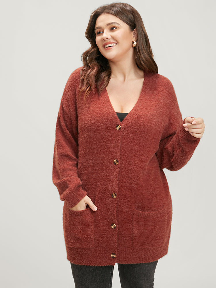 Solid Pointelle Knit Pocket Button Front Heather Cardigan