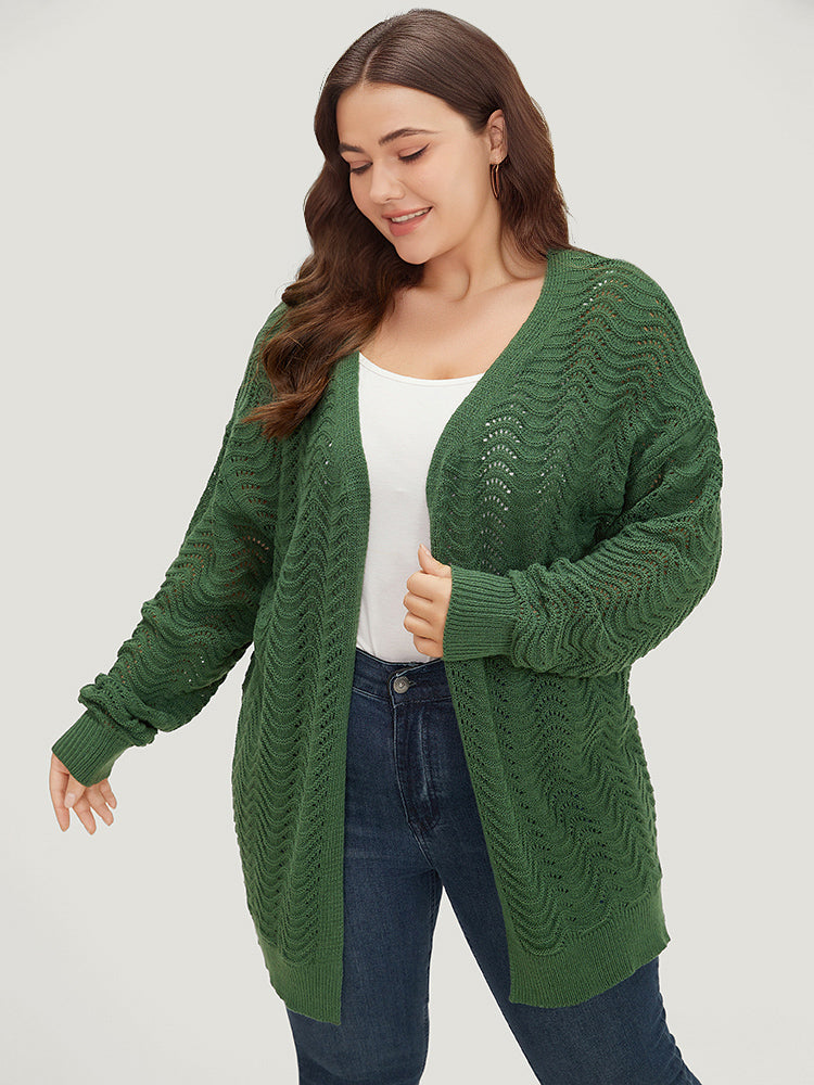 Plain Open Front Split Side Cardigan