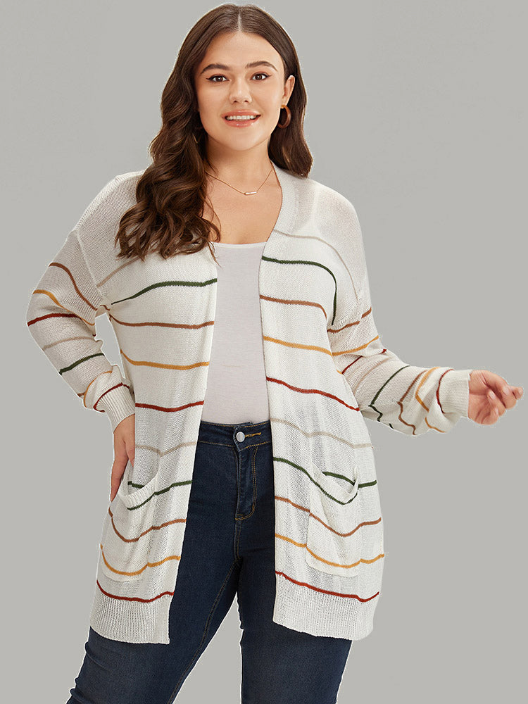 UltraCool Rainbow Striped Open Front Pocket Cardigan