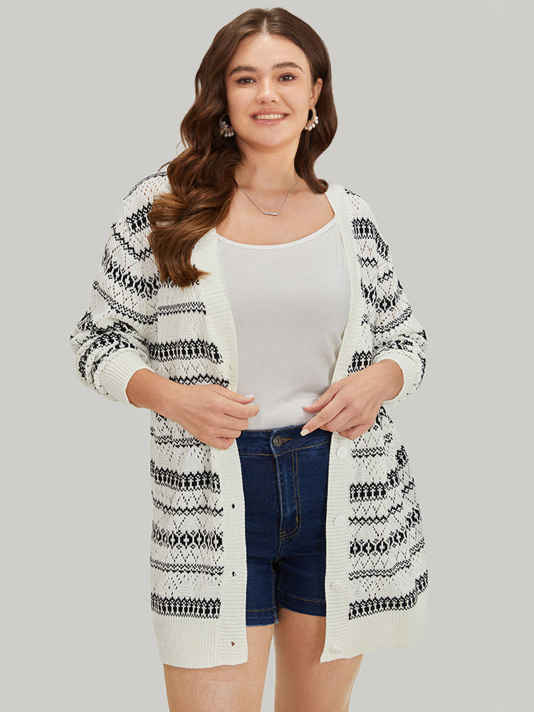 Geometric Striped Button Through Patchwork Cardigan