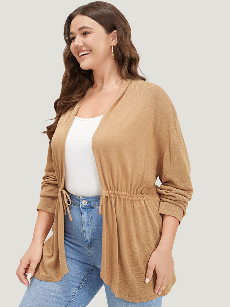 Plain Drawstring Bowknot Front Drop Shoulder Cardigan