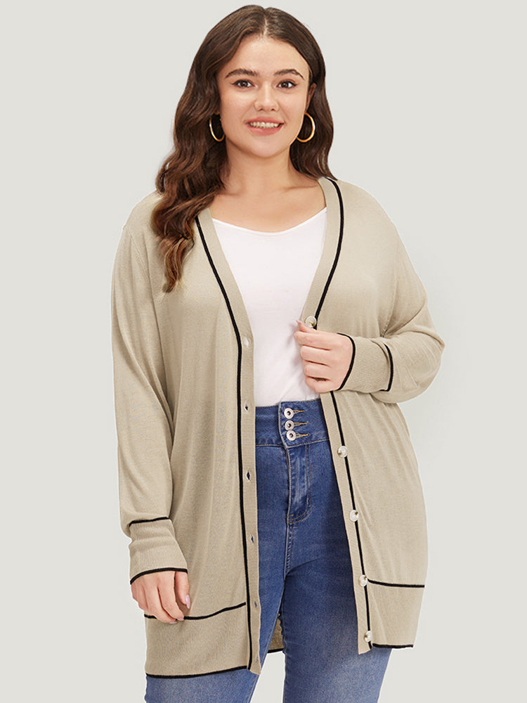 Supersoft Essentials Contrast Trim Button Through Elastic Cuffs Cardigan