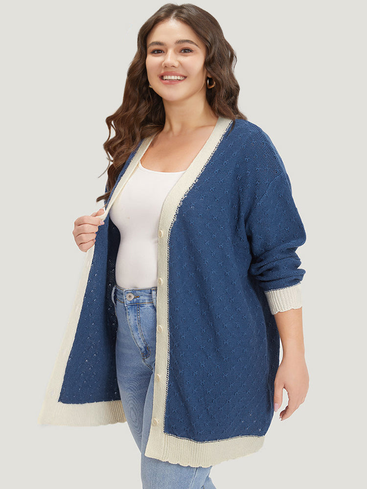 Two Tone Textured Button Through Cardigan