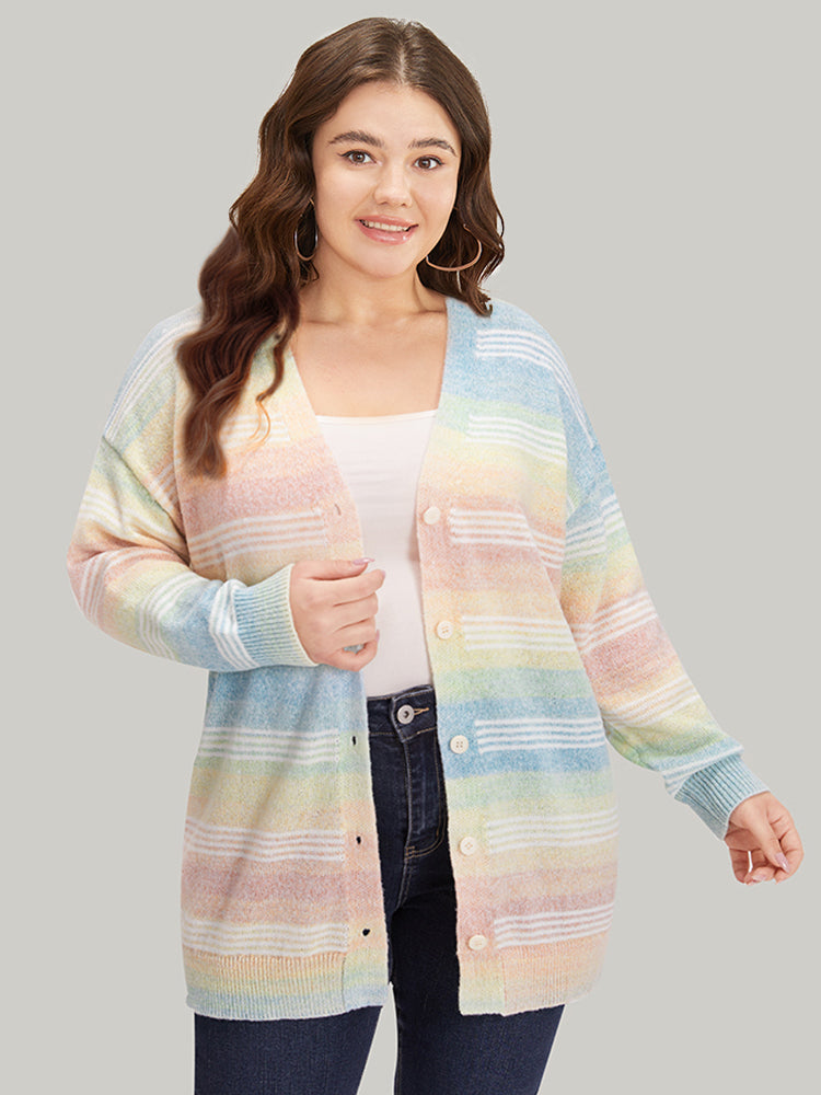 Rainbow Ombre Elastic Cuffs Button Up Cardigan