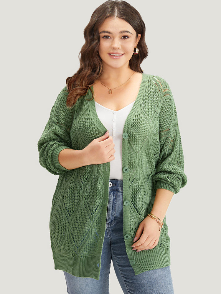 Geo Plisse Button Through Elastic Cuffs Cardigan