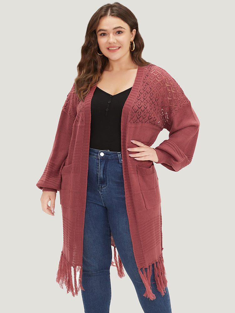 Plain Fringe Trim Patched Pocket Cardigan