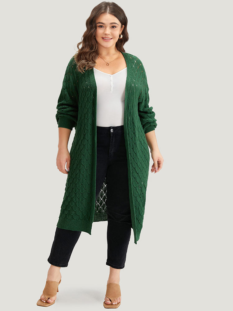 Plain Geo Eyelet Drop Shoulder Maxi Cardigan