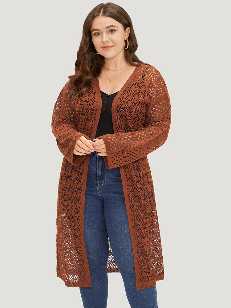 Plain Hollow Out Split Side Maxi Cardigan