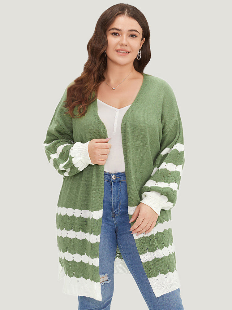 Two Tone Open Front Split Side Cardigan