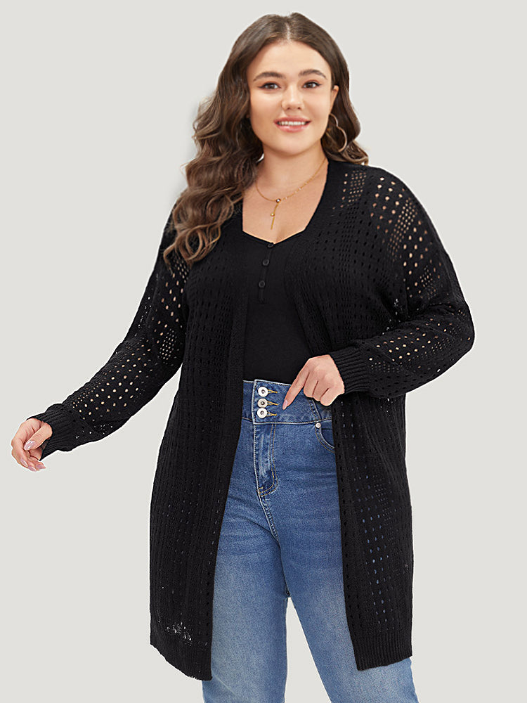 Geometric Eyelet Drop Shoulder Split Side Cardigan