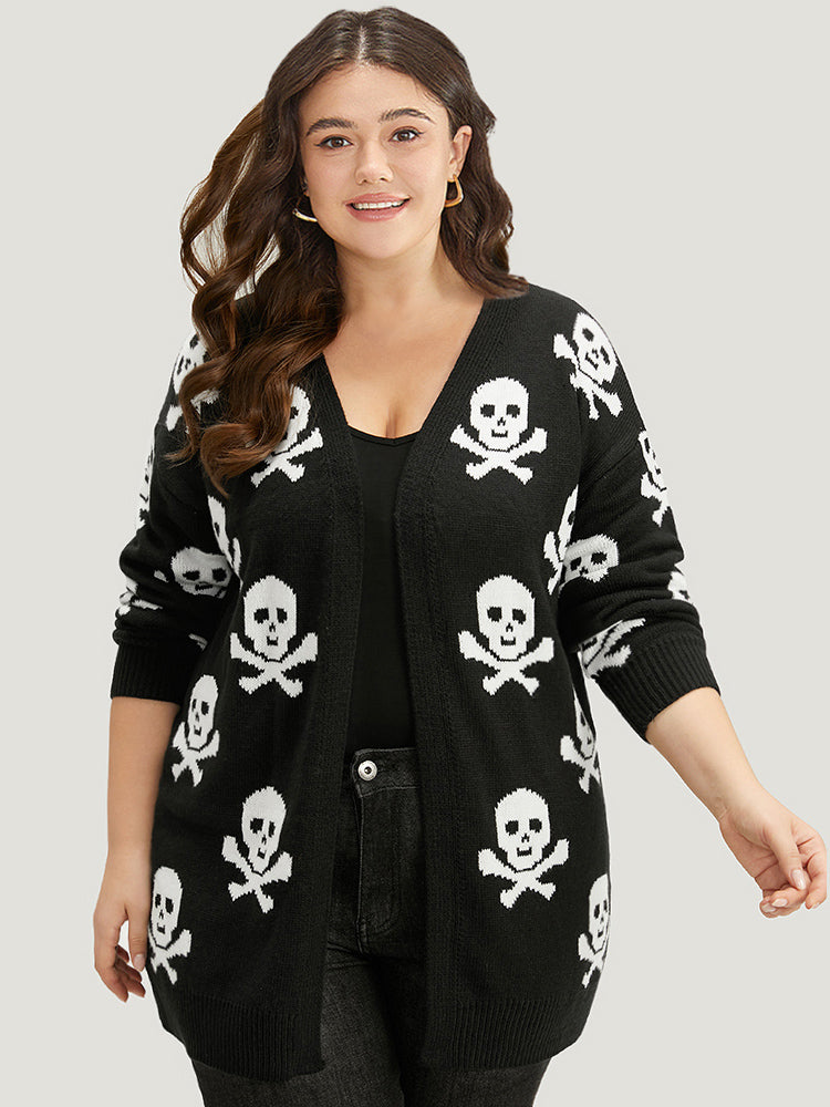 Halloween Skull Print Open Front Cardigan