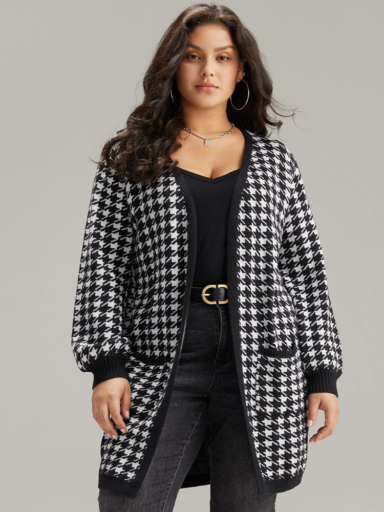 Supersoft Essentials Houndstooth Pocket Elastic Cuffs Cardigan