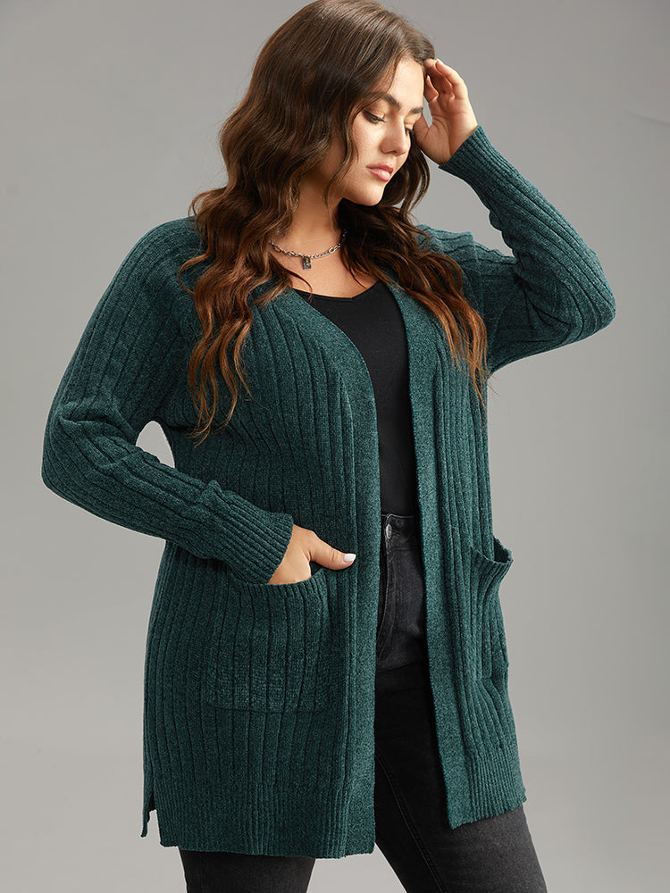 Plisse Solid Patched Pocket Cardigan