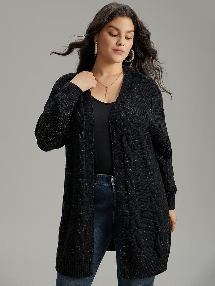 Lurex Cable Knit Drop Shoulder Cardigan