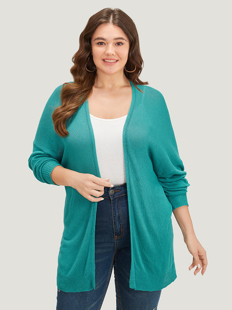 Plain Open Front Loose Slightly Stretchy Cardigan