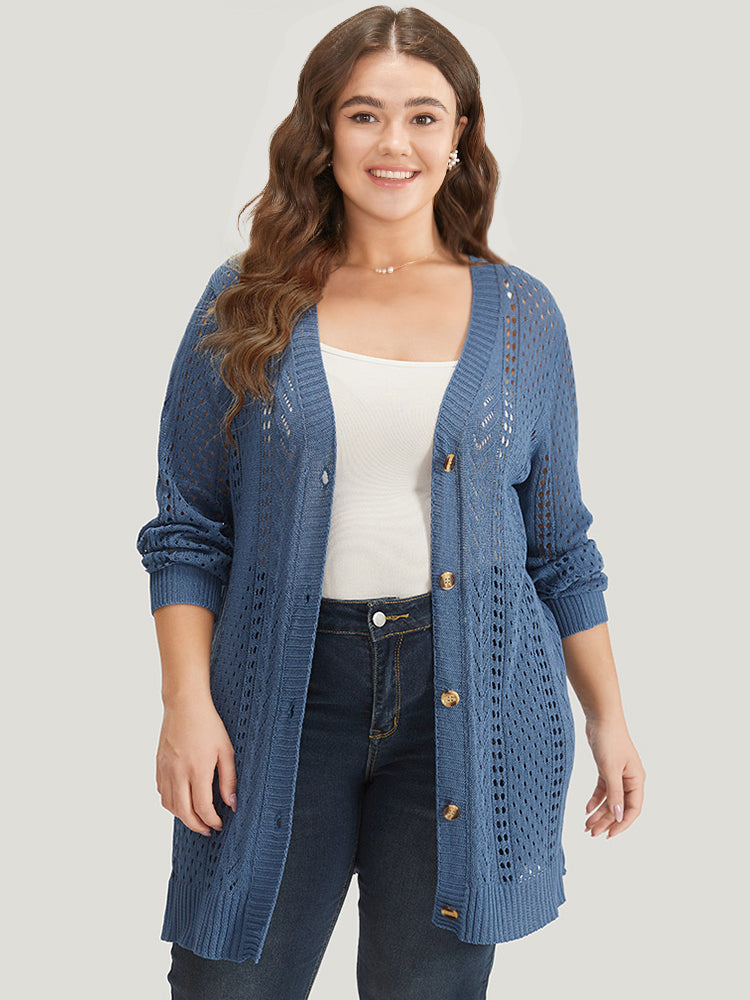 Geometric Eyelet Button Through Breathable Cardigan