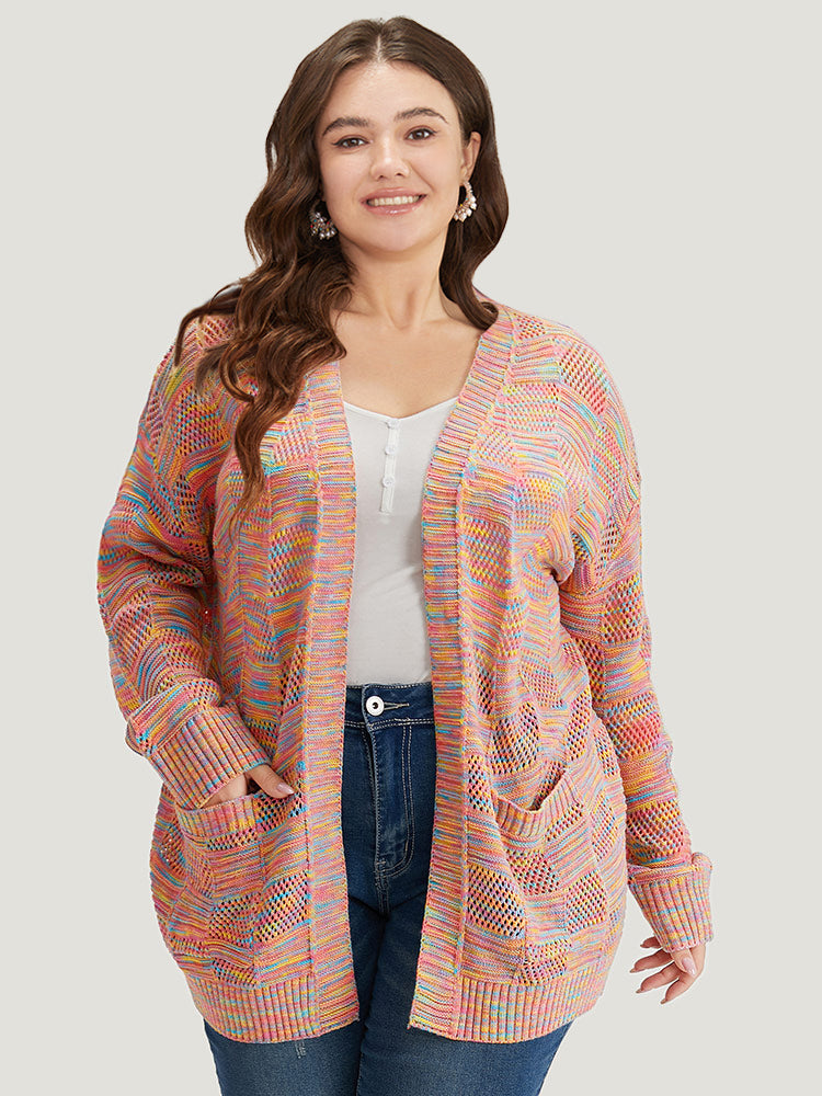 Rainbow Print Patched Pocket Open Front Cardigan