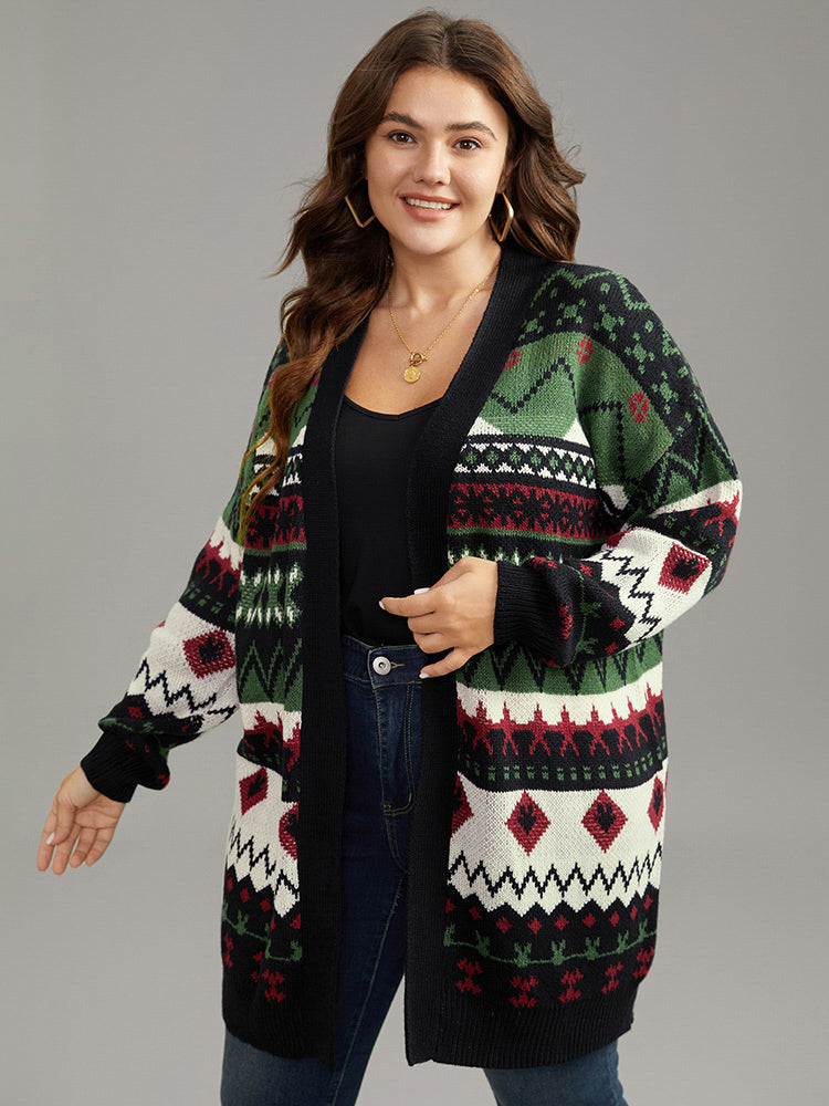 Christmas Graphic Open Front Tunic Cardigan