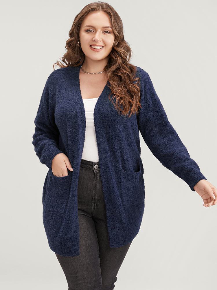 Solid Super Soft Plush  Knit Open Front Cardigan