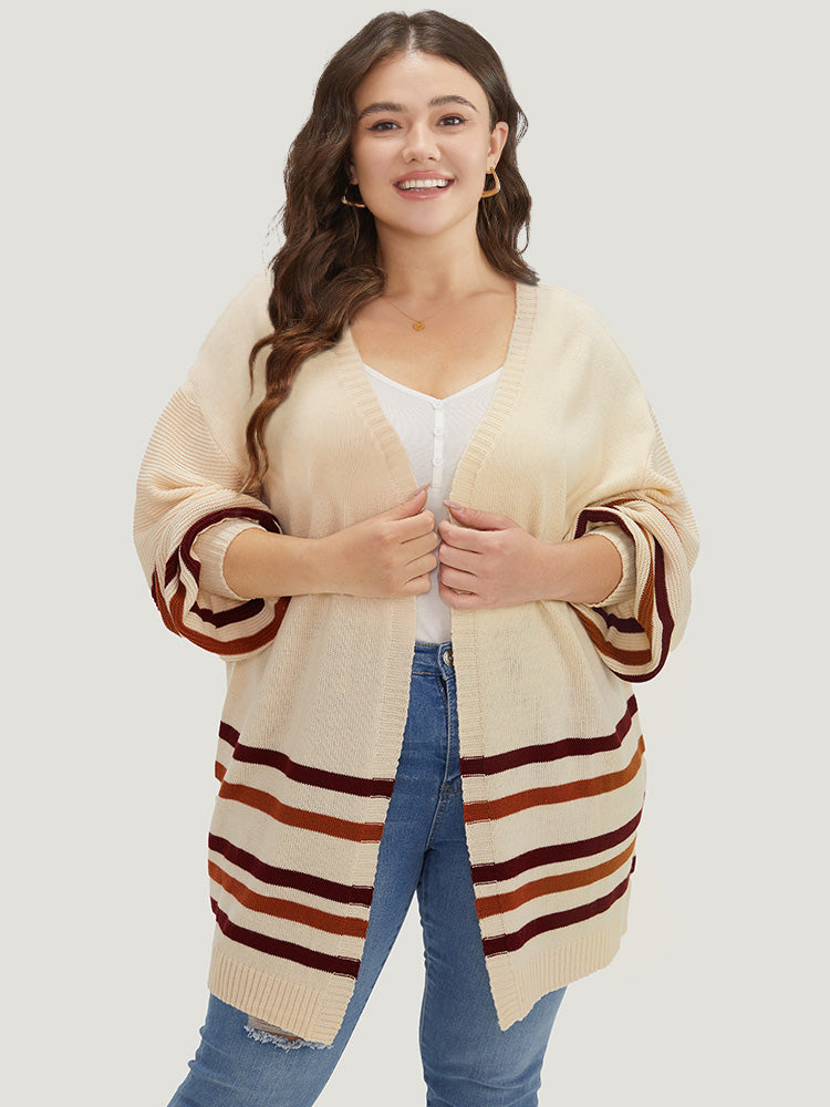 Striped Contrast Open Front Cardigan