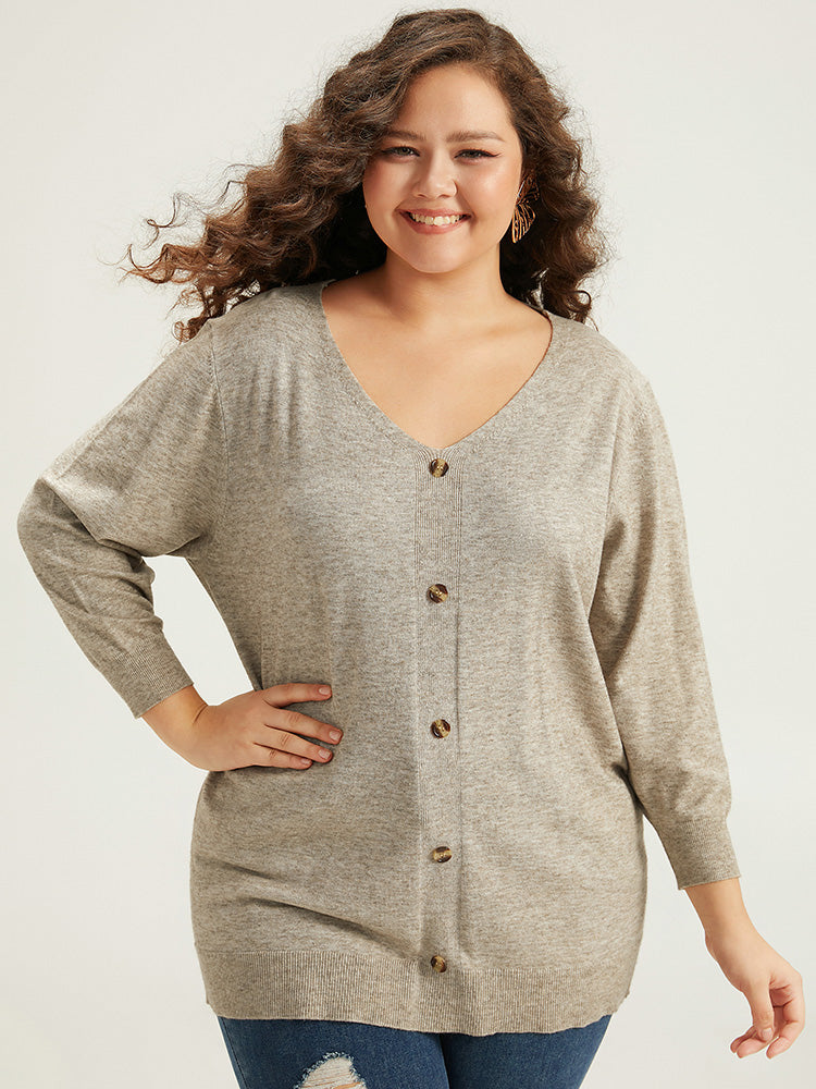 Supersoft Essentials Button Detail Solid V Neck Cardigan