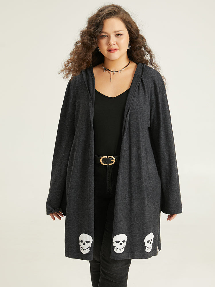 Halloween Skull Print Hooded Split Open Front Cardigan