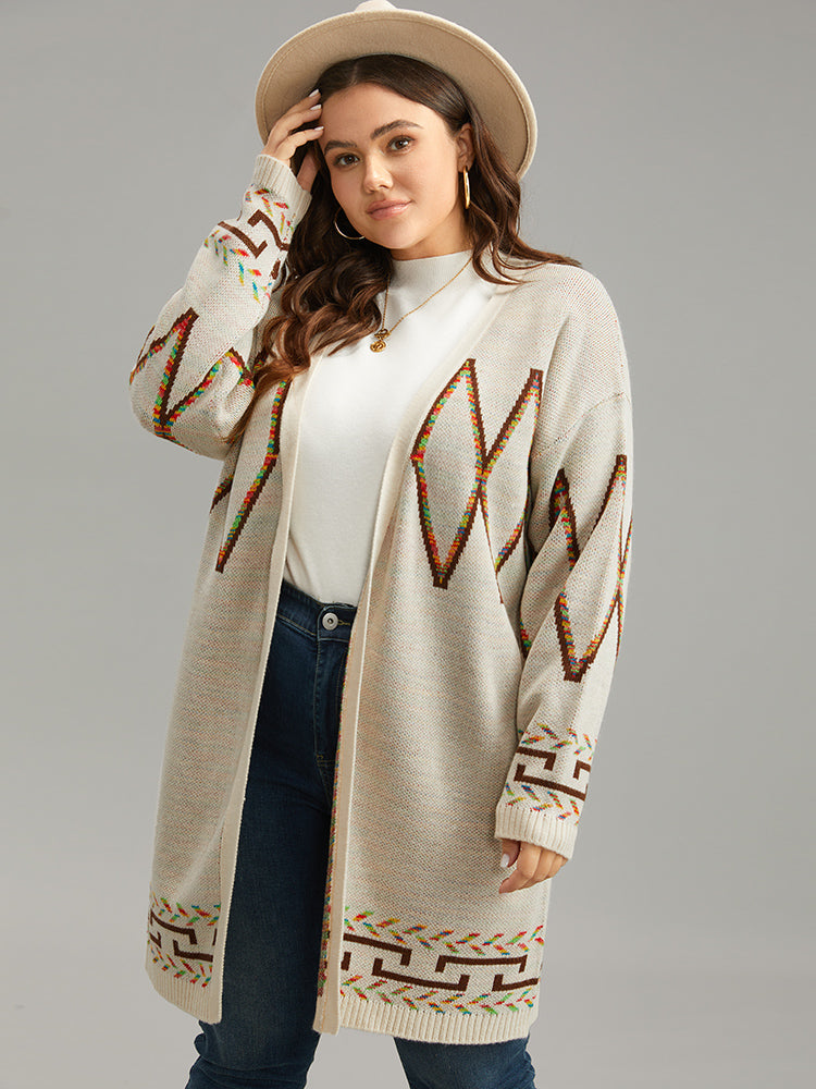 Boho Geometric Print Open Front Cardigan