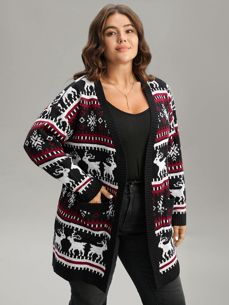 Christmas Elk Open Front Pocket Cardigan