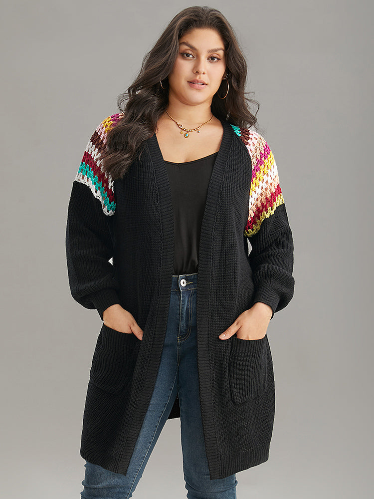 Rainbow Embroidered Raglan Sleeve Open Front Cardigan