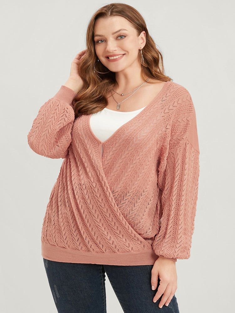 Plain Super Soft Knit Lantern Sleeve Wrap Knit Top