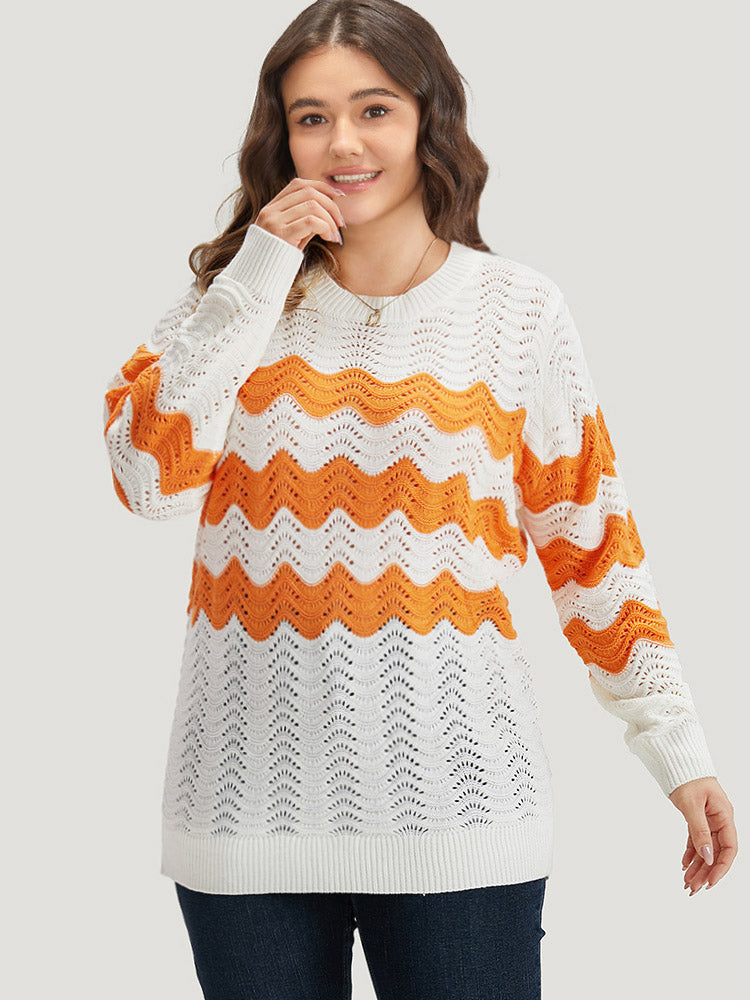 Two Tone Eyelet Drop Shoulder Pullover