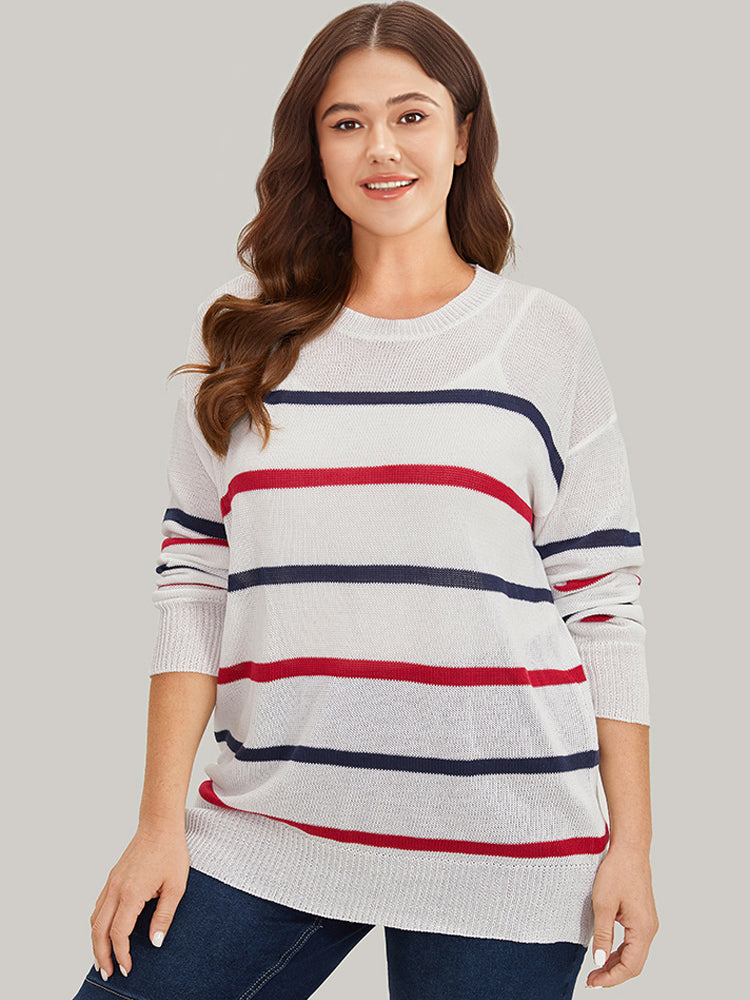 Striped Contrast Drop Shoulder Pullover