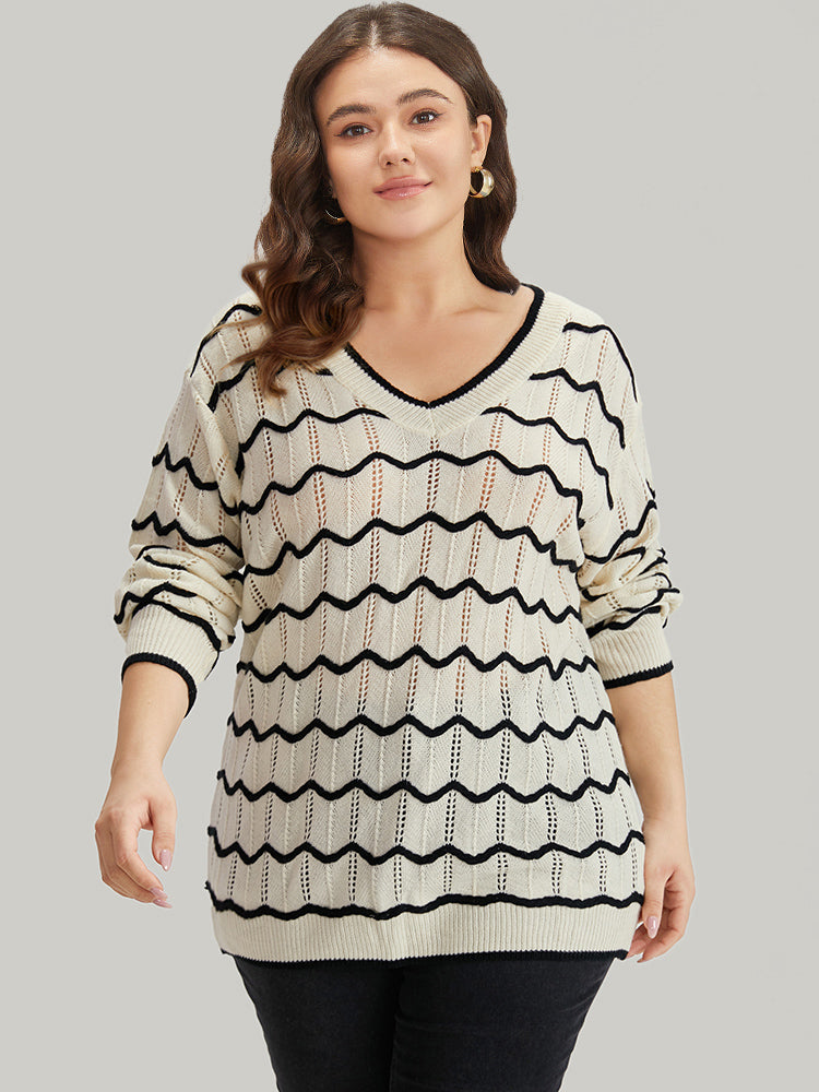 Striped Drop Shoulder Cut Out Bodycon Pullover