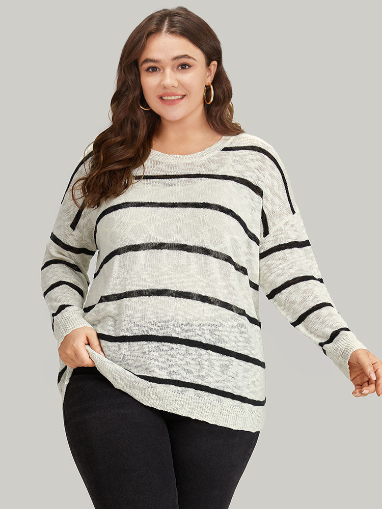 Striped Drop Shoulder Lightweight Loose Pullover