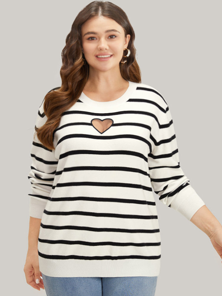 Supersoft Essentials Striped Heart Keyhole Mesh Pullover