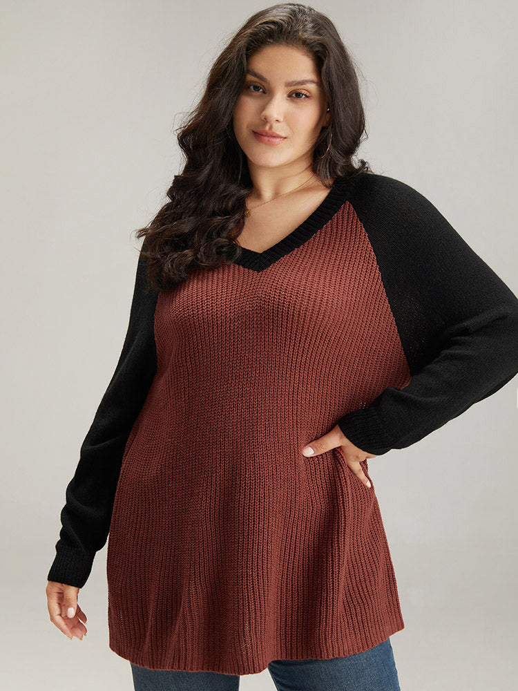 Contrast Raglan Sleeve Plisse Pullover