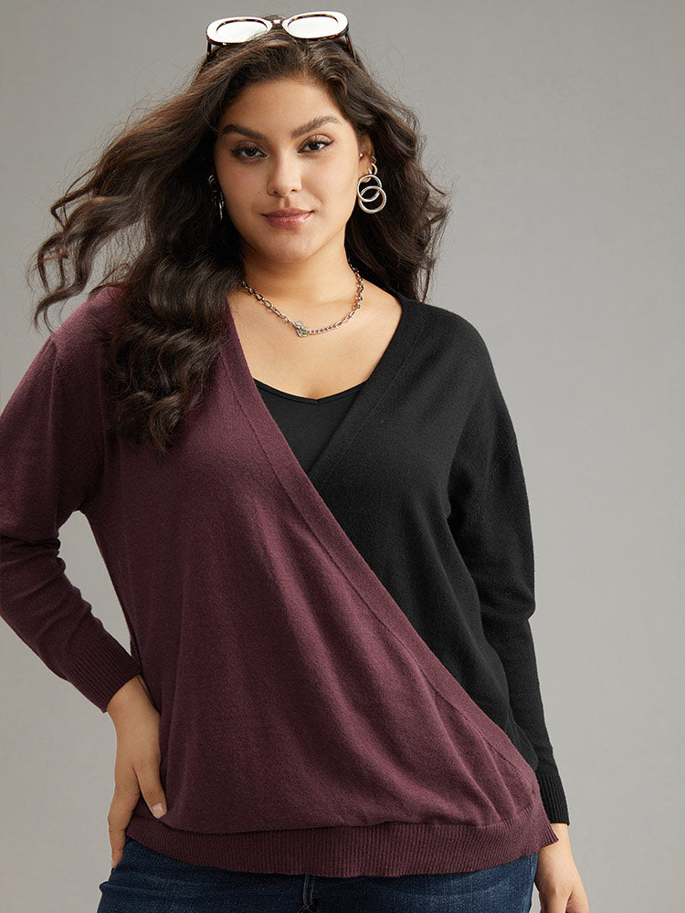 Supersoft Essentials Colorblock Surplice Neck Elastic Hem Pullover