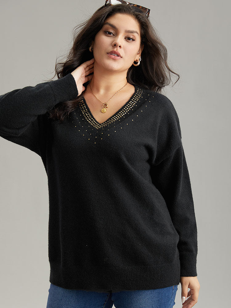 Anti-Pilling Rhinestone Drop Shoulder Pullover