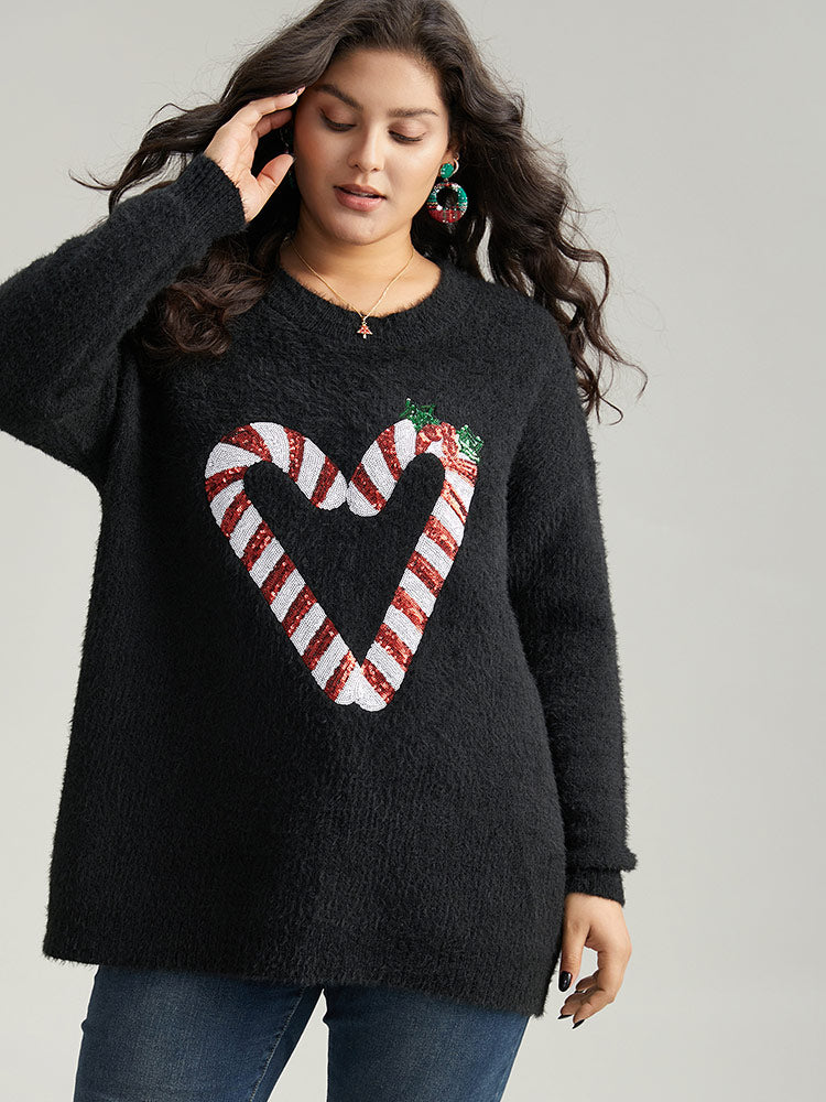 Sequin Christmas Heart Graphic Pullover