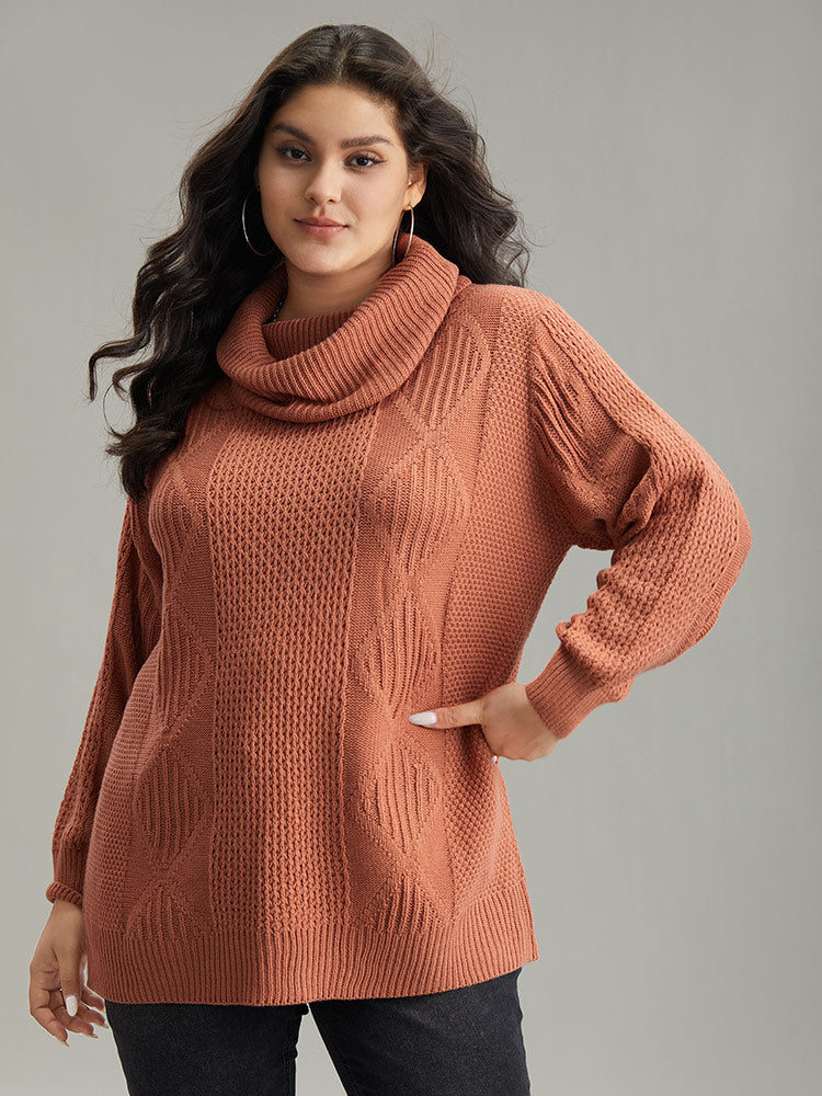 Plain Plisse Turtle Neck Loose Pullover