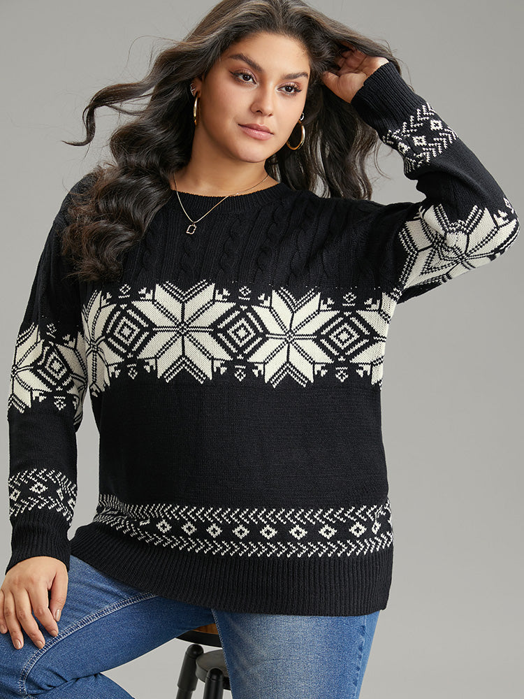 Geometric Jacquard Cable Knit Pullover