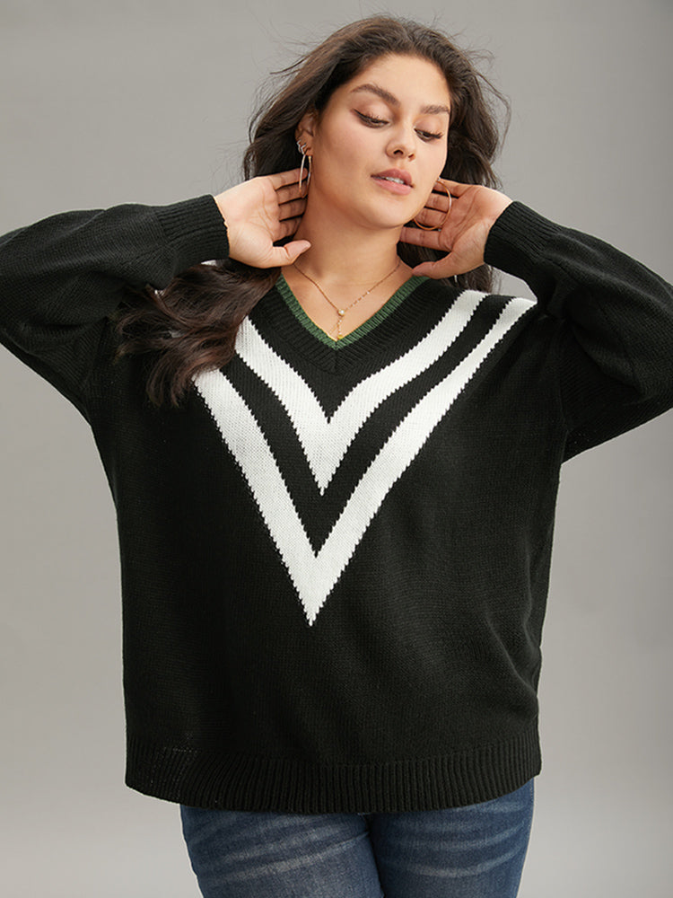 Striped Contrast Trim  Long Sleeve Pullover