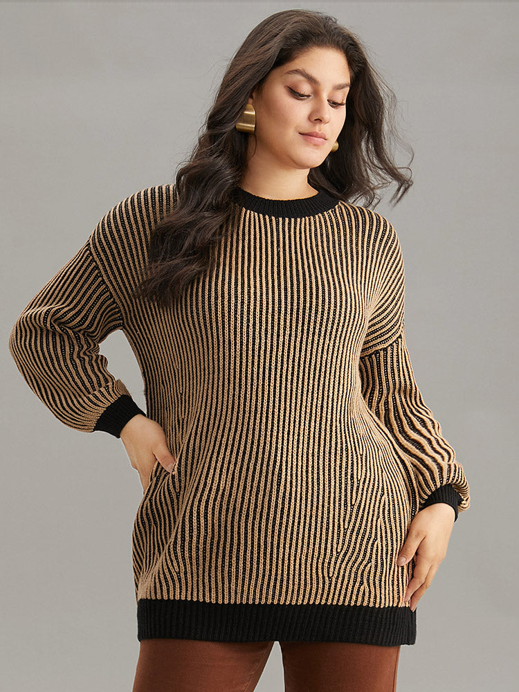 Striped Contrast Round Neck Pullover