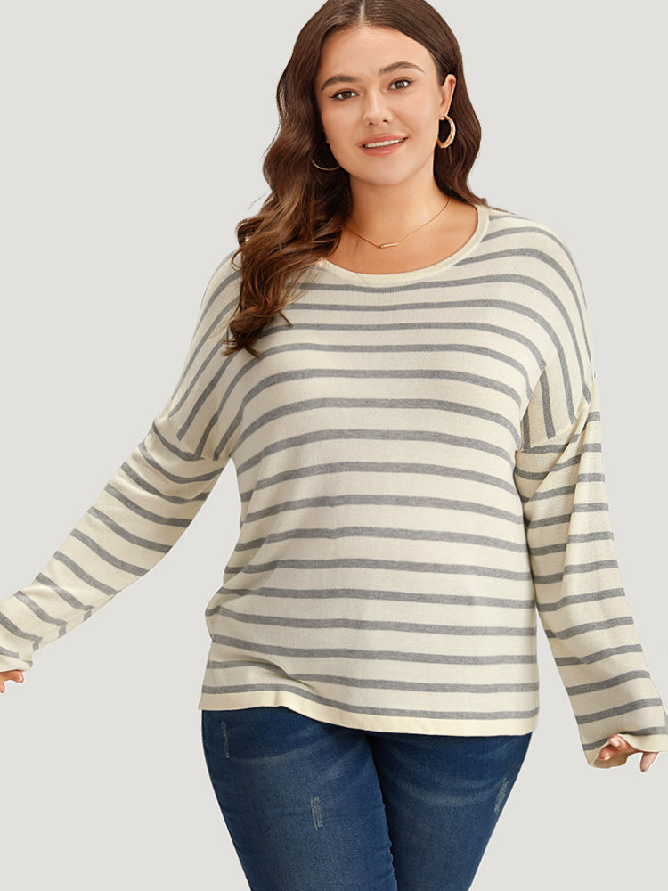 Supersoft Essentials Striped Print Drop Shoulder Crew Neck Pullover