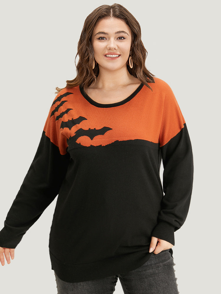 Halloween Supersoft Essentials Two Tone Bat Print Pullover