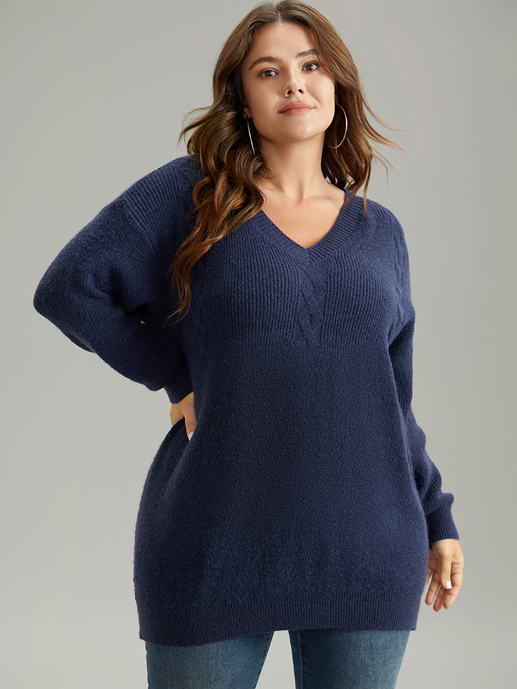 Anti-Pilling Solid Cable Knit Button Detail Pullover