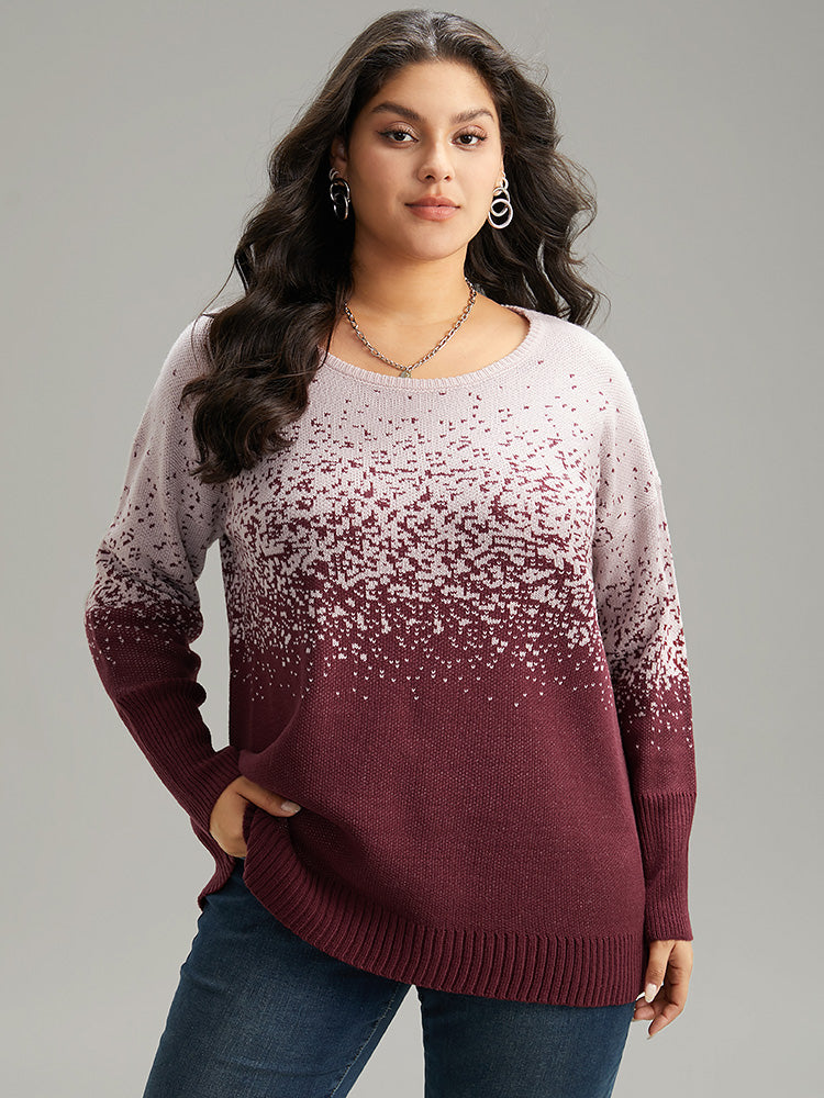 Ombre Contrast Heather Round Neck Pullover