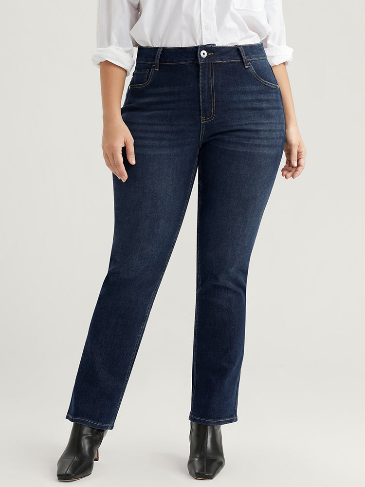 Straight Leg Very Stretchy High Rise Dark Wash Full Jeans