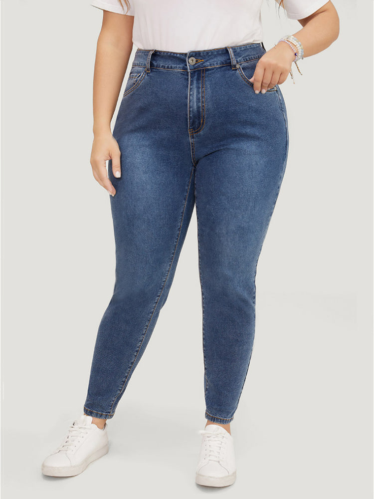 Skinny Very Stretchy High Rise  Medium Wash Ankle Jeans