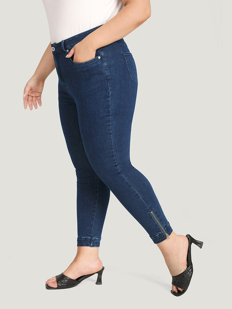 Solid Very Stretchy Dark Wash Zipper Side Jeans